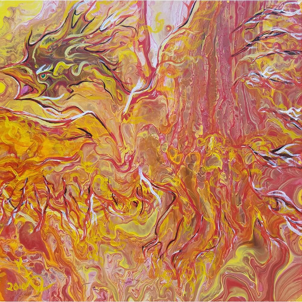 Hidden Phoenix Art Print from my Original Work 12" x 12" Acid Free